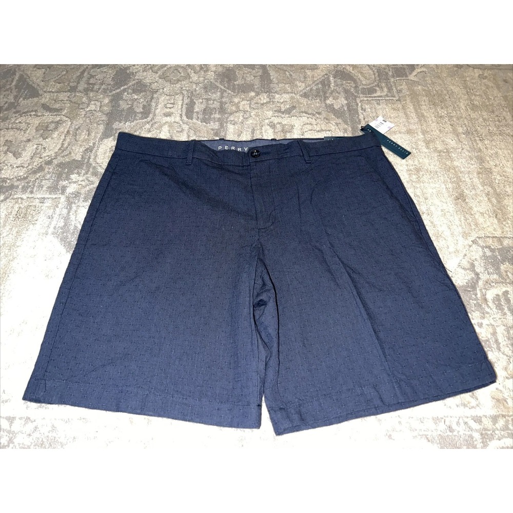 New Perry Ellis Shorts Size 38 Mens Chino Flat Front Cotton Gray-blue‎